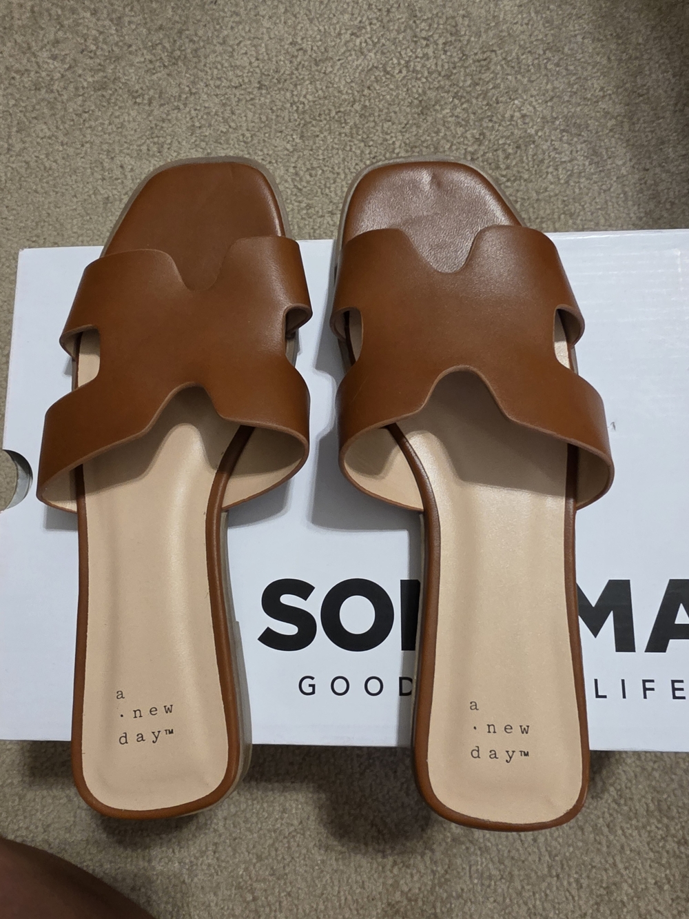 a new day Women’s Cognac Brown Slide Sandals